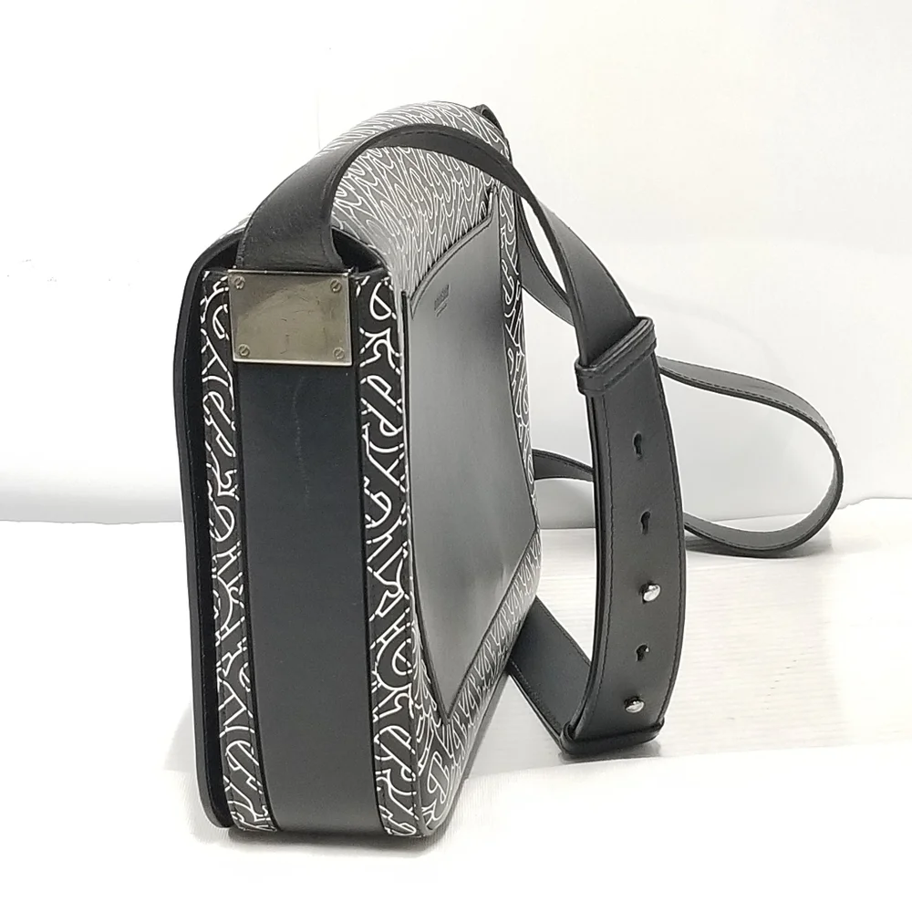 BURBERRY Calfskin Monogram TB Print Black and White Messenger Crossbody Bag